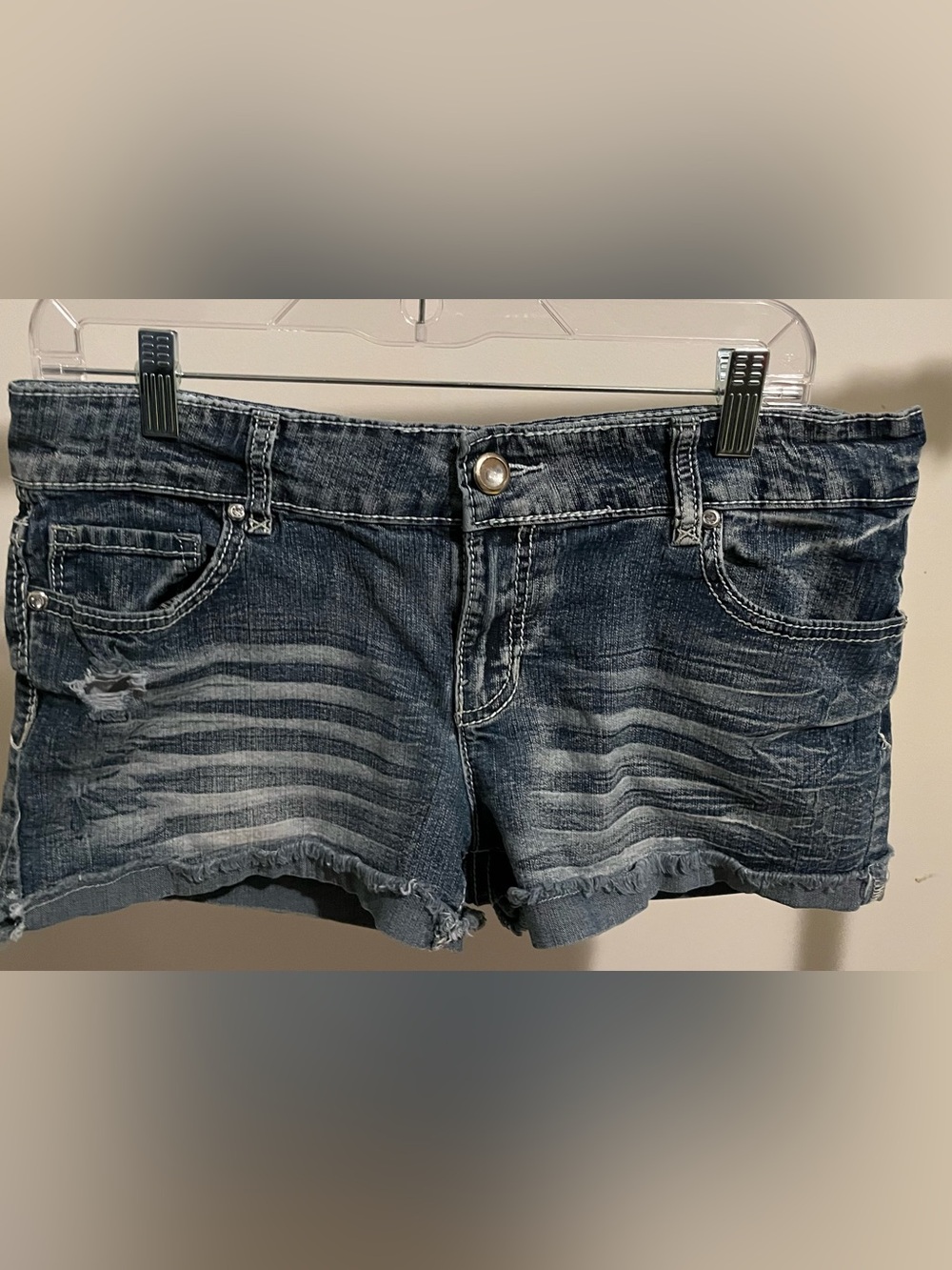 Rue21 Distressed Dark Blue Denim Shorts